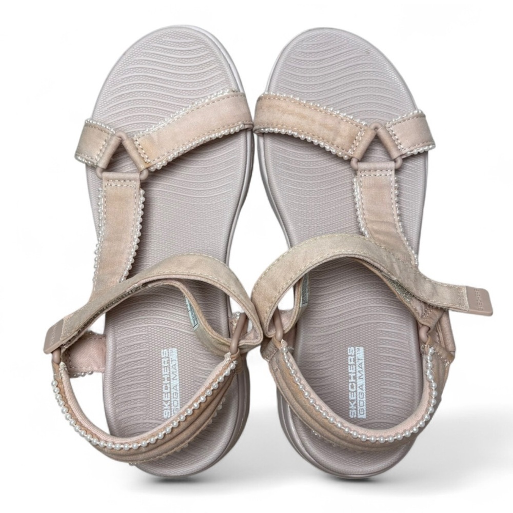 Skechers Goga Mat Sandals Pink Pearl Trim Adjustable Comfort Women’s 8